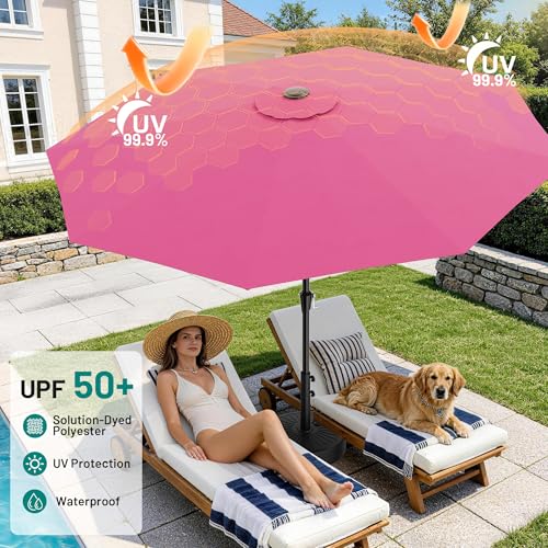 Image of AreShark 9 FT Patio Umbrella for Outdoor, Outdoor Table Umbrella with Push Button Tilt and Crank, Outdoor Patio Umbrellas with 8 Sturdy Ribs for Market, Garden, Pool (Rose Pink)