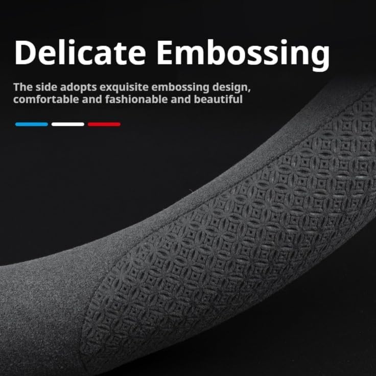 RYE for Mercedes Benz Steering Wheel Cover, Leather Car Steering Wheel Cover Heavy-Duty Stretchy Durable Breathable, for A B C E S Class CLA AMG Accessories - Black & Carbon Fiber