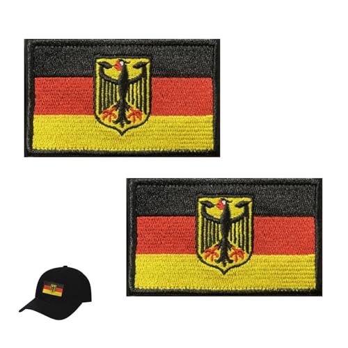 2 Stücke Deutschland Adler Patch klett Patches, Adler Schild Flaggen Wappen Eagle,Bundeswehr Germany Flag With National Emblem,Deutsche Militär Aufnäher,Deutsch Taktisch Zum Kleidung Taschen Rucksack