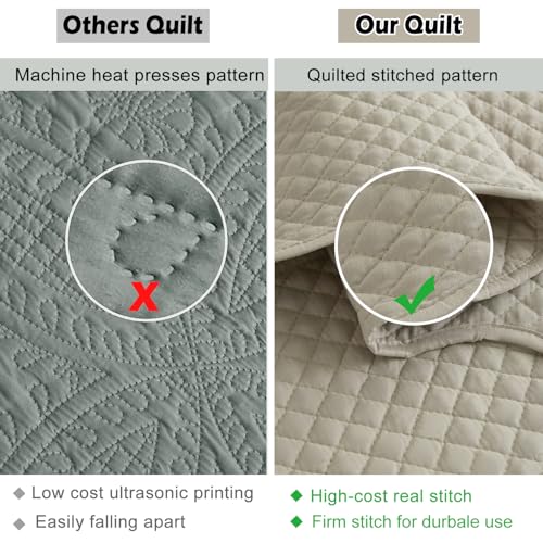 Image of EVENHUG Oversized King Bedspreads California King Quilt Set with Pillow Shams Extra Wide Large King Size Quilts Lightweight Coverlet Bedding Sets Taupe 120 inchx128 inch