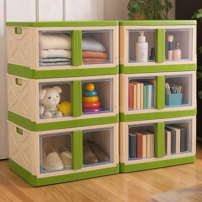 mechdel Storage Plastic for Closet Organizers,Cupboard rack,Folding Storage Box, Stackable Storage with Open Front Door, with wheels (Parrot Green, 1PCS-(72L))Made in India 5
