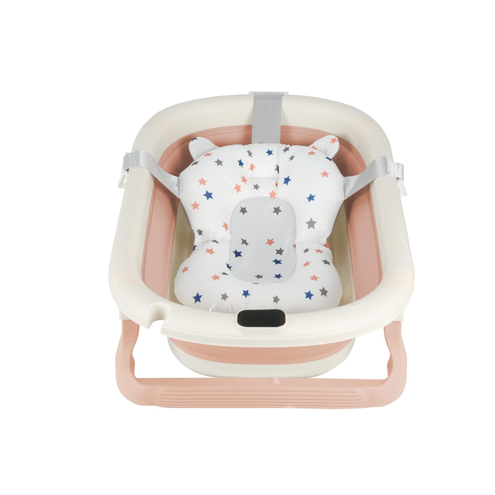Bañera Bebe Plegable con Termómetro, Cojines de Ducha, Toma de Ducha, Ventosa Antideslizante, Bañera Plegable Bebé para Recién Nacido, 0 a 24 Meses (Rosa, 43x71x18.5cm)