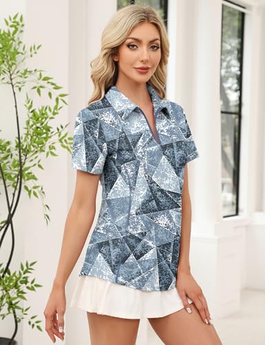 Image of LOMON Women's Short Sleeve Athletic Polo Shirt High Performance Stretch Quarter Zip Top for Golf Tennis