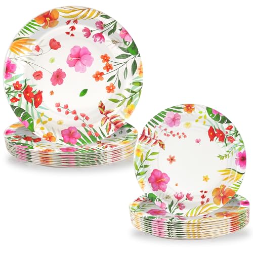 Disposable Tropical Paper Plates, Hawaiian Luau Party Decorations, 100pcs