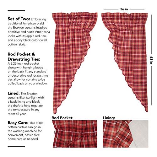 VHC-Brands-Braxton-Window-Curtains-Scalloped-Prairie-Short-Panel-Set-of-2-Red-63x36x18 VHC Brands Braxton Window Curtains Scalloped Prairie Short Panel Set of 2 Red 63x36x18