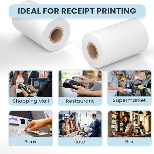 Image of Seznik Non Sticky Thermal Paper Rolls, 57mm Width, 2 inch Thermal Paper for Mini Printer (White-57mm Width-Continuous Non Sticky Roll-Pack of 10)