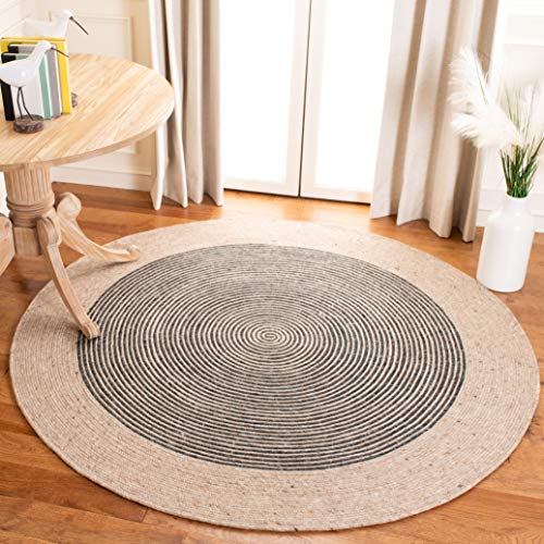 SAFAVIEH Braided Collection 5' Round Beige/Black BRD904B Handmade Country Cottage Reversible Wool Entryway Foyer Living Room Bedroom Kitchen Area Rug