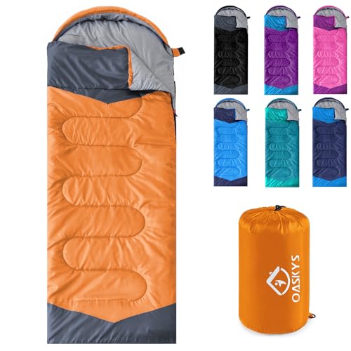 oaskys Camping Sleeping Bag - 3 Season Warm & Cool Weather - Summer Spring Fall Lightweight Waterproof for Adults Kids - Camping Gear Equipment, Traveling, and Outdoors