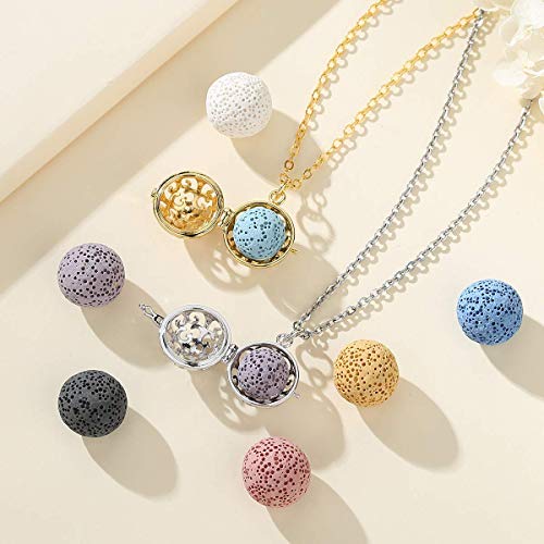Infuseu 2 Pack Aromatherapy Essential Oil Diffuser Necklaces With Lava Rock Stone For Women Aroma Jewelry Set, Rhodium Plated Pendant & Silver Plated Pendant, 24'' Chain #TOP7