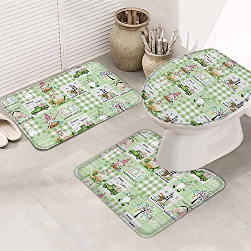 Set 3 Teilig Badvorleger Häschen-Ei GNOME-Grünes Karo Ostern-Niedliches Anti-Rutsch...