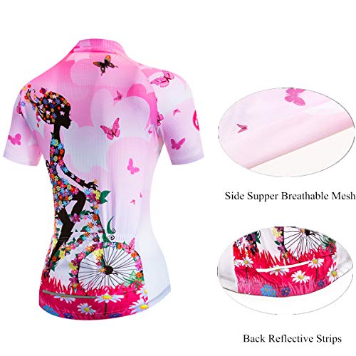 Image of Cycling Jerseys Women Bike Shirts Short Sleeve Bicycle Clothes Breathable Stretch Labric Bicycle Uniforms