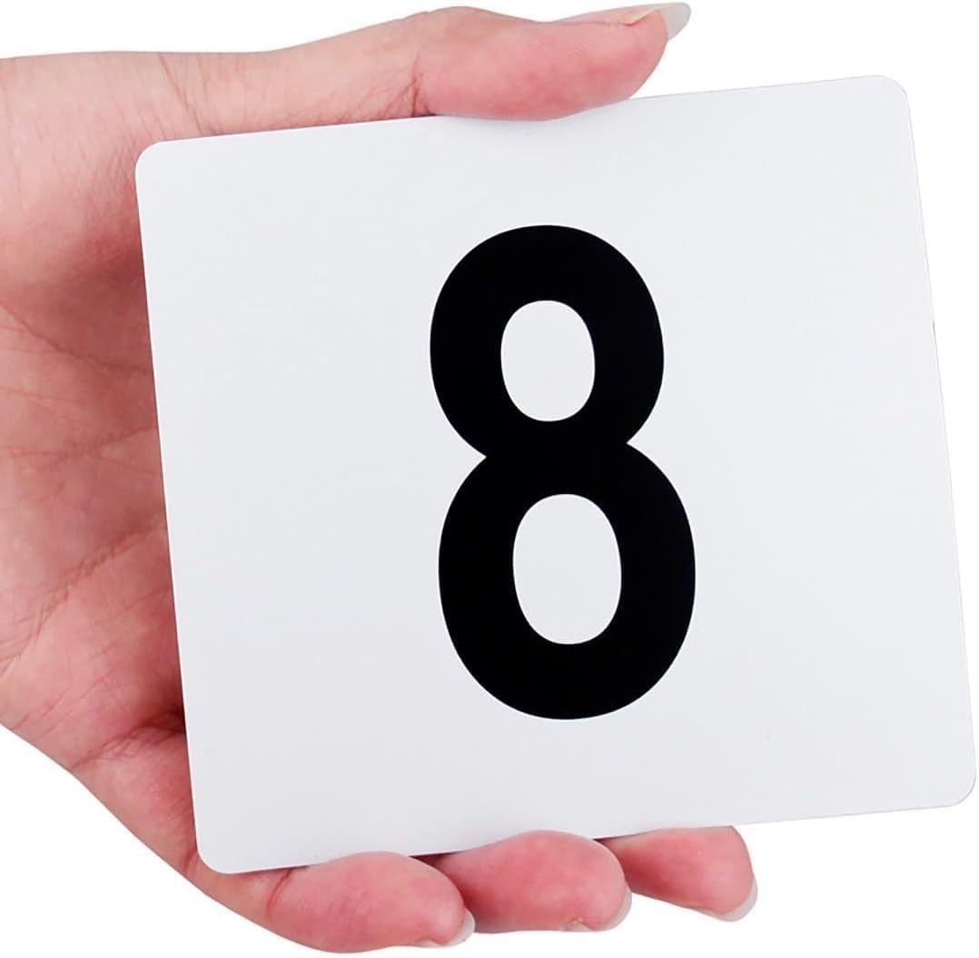 MYUYEE Place Cards,White Table Numbers 1-25/50/100 Tableware, Wedding Place Card Sign Durable Acrylic White Table Number Signs, 3.9×3.7 Inch Place Cards Pubs Restaurants Ca(White 1 100-One Size)