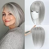 JANATOUCH Hair Toppers for Women With Thinning Hair Silver Gray Color 11 Inches Topper Real Human Hair for Solve HairLoss Add Volume