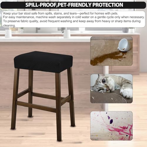 Image of NeColorLife Rectangle Bar Stool Covers Waterproof,Black,2 Pack | Stretch Saddle Seat Covers for Counter Height, Kitchen Island, and Vanity Bar Stools, Protecting Seats from Daily Wear