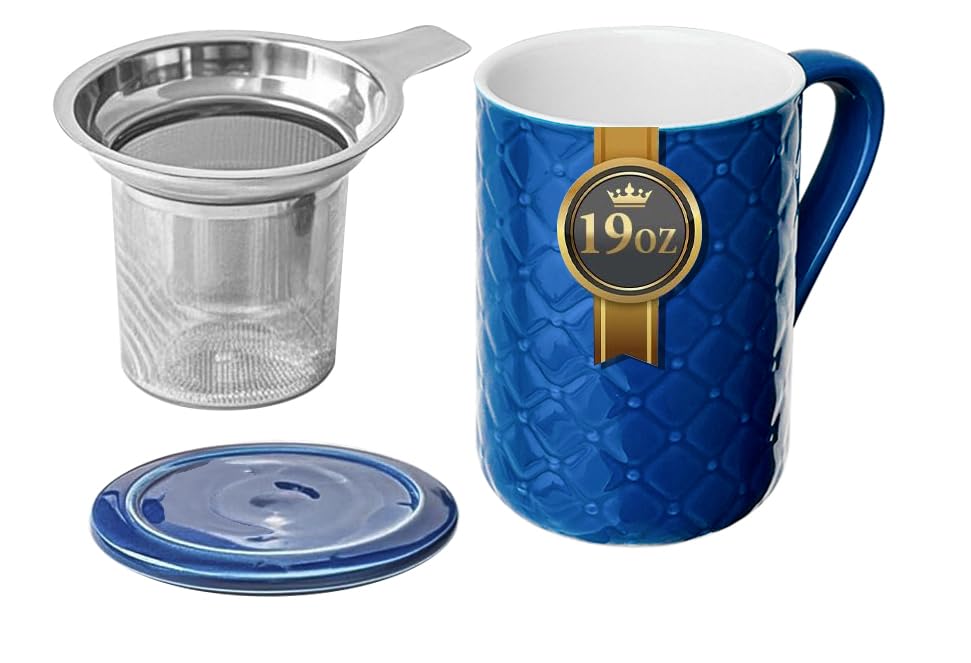 Yachi 19oz Porcelain Ceramic Tea Mug with Infuser and Lid Loose Leaf Tea Steeper Microwave & Dishwasher Safe for Tea, Coffee, Milk, Home & Office (