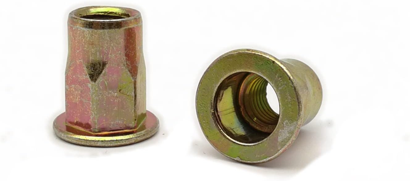 Flat Head Threaded Insert Nut Carbon Steel Hex Rivet Nuts Multicolor Multiple Sizes Pack(White Zinc Plated,M10 (10pcs))