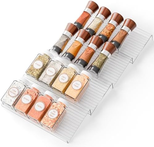 Yieach 4 Pack Adjustable Narrow Spice Rack for Drawer - Expandabl...