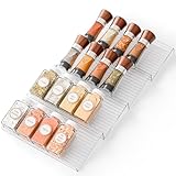 Yieach 4 Pack Adjustable Narrow Spice Rack for Drawer - Expandable From 9' to 17.7' - Acrylic Drawer Seasoning Organizer,Tiered Clear Spice Tray for Spices,Condiment,Nail Polish and Jar Organization