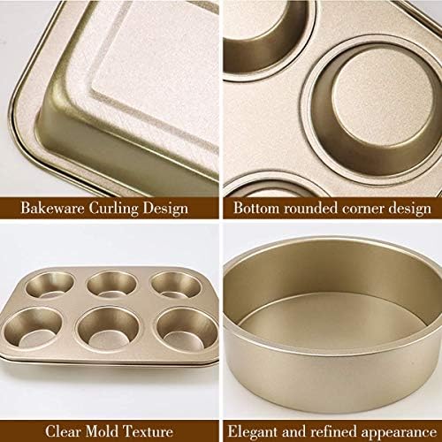 Metallic Nonstick Oven Bakeware Baking Set, Bread Loaf Pan Baking Set with Muffin Tray, Oven Tray, Cake Pizza Pan, Spring Form Cake Tin etc,Perfect Baking Tool (Golden)