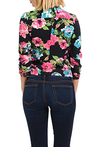 Auliné Collection Womens Floral Casual Lightweight 3/4 Sleeve Fitted Open Blazer3