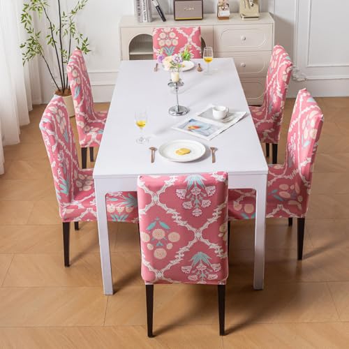 Image of House of Quirk Elastic Chair Cover Stretch Removable Washable Short Dining Chair Cover Protector Seat Slipcover (Pack of 6, Dusty Rose)