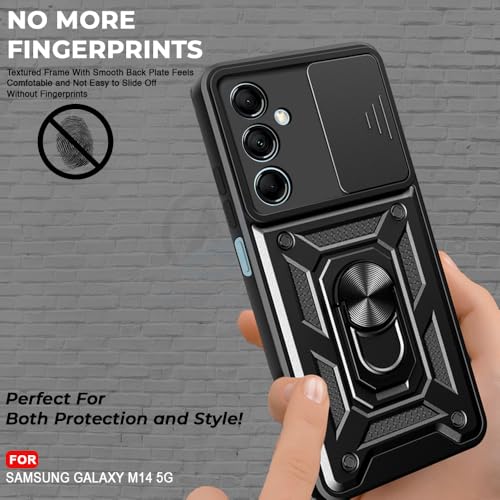 Image of AESTMO Tough Armor Samsung Galaxy M14 5G Bumper Back Case Cover | Ring Holder & Sliding Camera Shield Cover | 360 Degree Protection Back Case Cover for Samsung Galaxy M14 (Black)