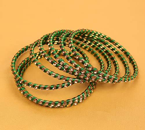 Touchstone New Silk Thread Bangle Collection Indian Bollywood Hand Woven Silk Thread Green Color Rhinestone Designer Jewelry Bracelets Bangle Set Of 8 For Women. #TOP2