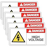 Elegaperma 6 Sheets High Voltage Warning Stickers, 4X2IN Industrial Strength Adhesive Durable PVC Electric Panel Labels Stickers,Compliant Danger Caution Sticker for Equipment Electrical Panel