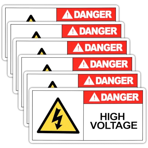 Elegaperma 6 Sheets High Voltage Warning Stickers, 4X2IN Industrial Strength Adhesive Durable PVC Electric Panel Labels Stickers,Compliant Danger Caution Sticker for Equipment Electrical Panel
