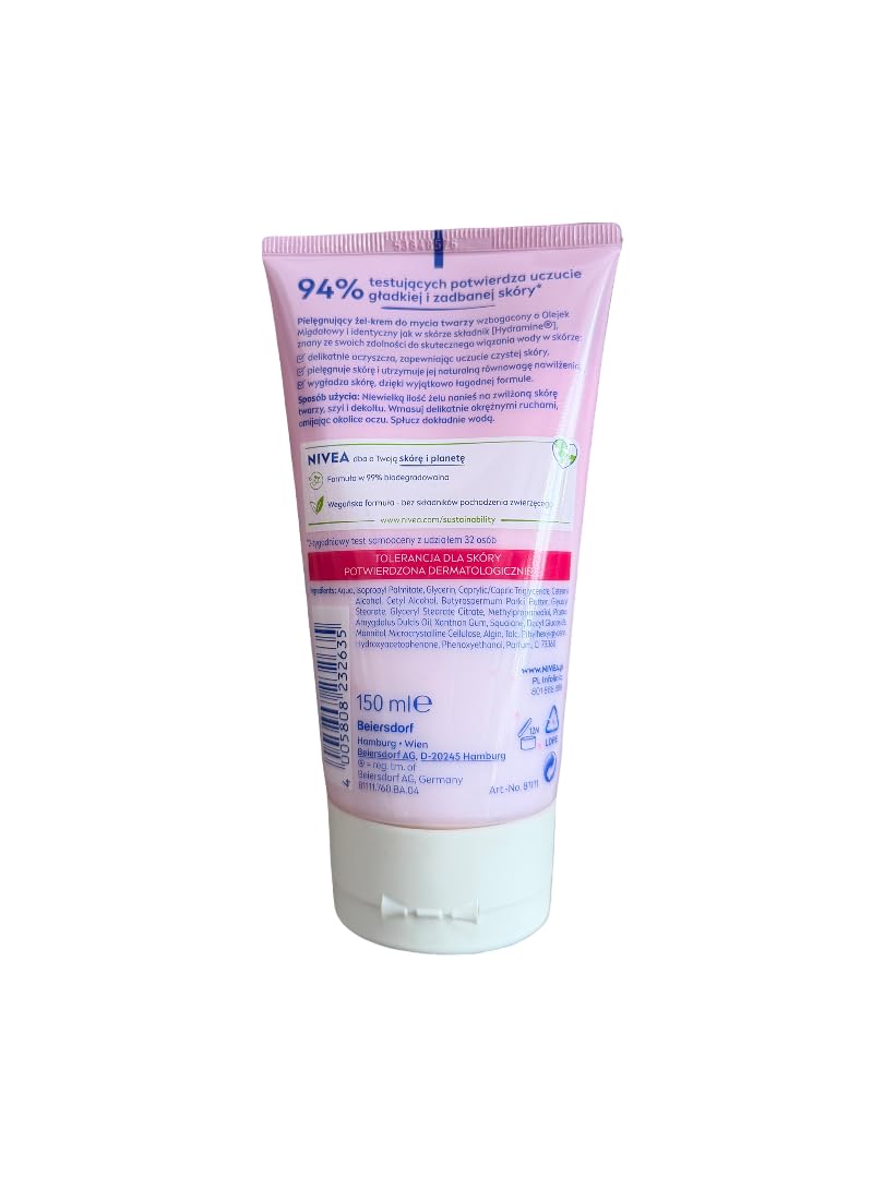 NIVEA Yüz Temizleme Kremi 150 ml,Nemlendirici,Pürüzsüzleştirici,Badem Yağı Özü, Hassas ve Kuru Ciltler