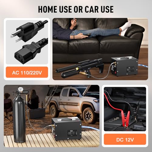 Portable PCP Air Compressor, 4500Psi/30Mpa Scuba Tank Compressor with Wire Spool, Auto-stop, DC12V/AC120V Oil/Water-Free PCP Airgun Compressor for Paintball, Air Rifle, Built-in Fan Cooling by Nessxa - Image 6