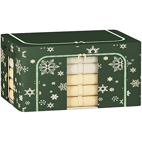 Furnhome Stackable Storage Bins Clothes Storage Organizer Containers Boxes,Collapsible storage bins with Clear Window & steel frame & Carry Handles for closet or under bed(Snowflake Green,Small,1PCS) Cover