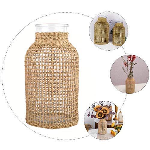 Cabilcok Straw Woven Glass Flower Vase - Rattan Cover Glass Flower Bottle, Country Rustic Style Decorative Vase for Home Arrangement Table Centerpiece Decor - Image 9