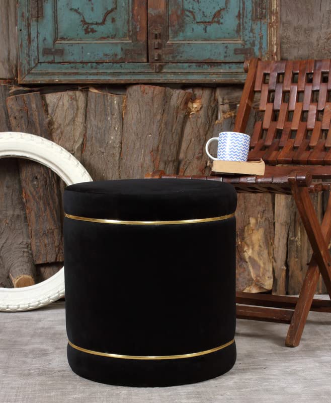 Image of Pouffes Sitting Stool for Living Room, Puffy Wooden Ottoman | Round Pouffe for Living Room & Bedroom | Pouf for Office & Home Decoration & Modern Seating Stool (Black)
