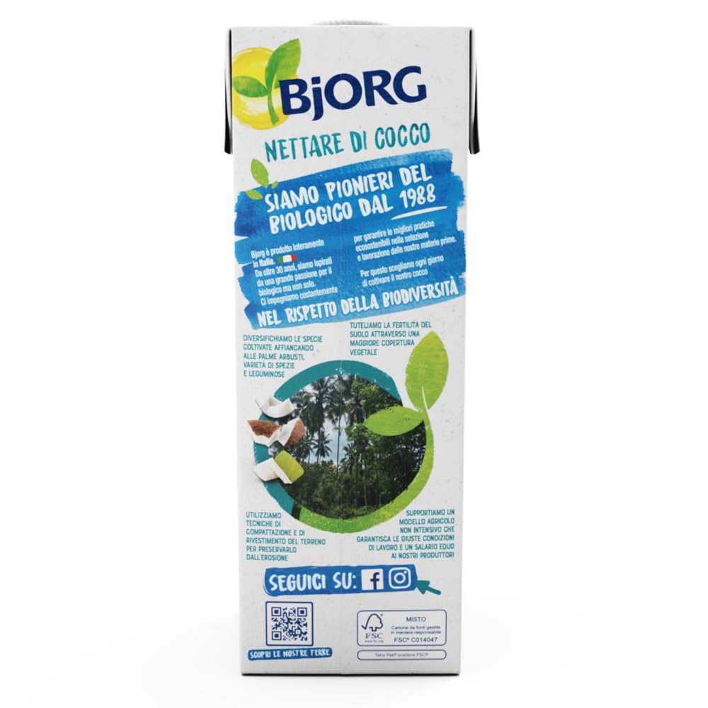 BJORG Bevanda Nettare di Cocco Biologica, Acqua di Cocco e Latte di Cocco, Bevanda Vegetale Senza Zuccheri Aggiunti, Senza Glutine, Vegan, Prodotto in Italia, 1L (Confezione da 9)