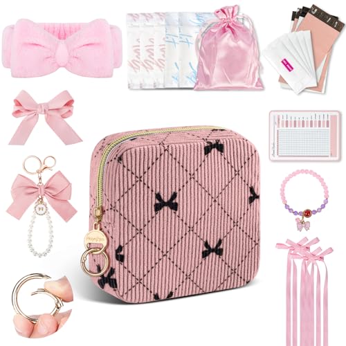 Playexen First Period Kit for Teen Girls, Bow Tie Corduroy Cute Sanitary Napkin Storage Bag, Menstrual Pad Bag Tampon Holder for Purse, First Period Gifts (Bow Tie)