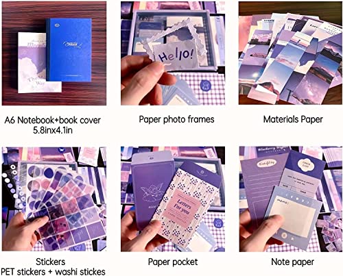 Image of 348 Pcs Scrapbook Kit Vintage Aesthetic Scrapbook Kit for Bullet Junk Journal Stationery A6 Grid Notebook, DIY Supplies,Birthday Craft Gift for Teen Girl Kid Women (Moonlight)