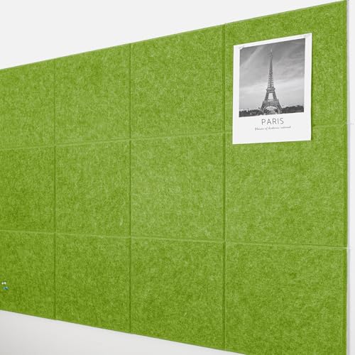 AKTOP Cork Board Bulletin Board 47"x35", 12 Pack Removable Felt Cork Board Tiles for Wall, Large Corkboard Notice Pin Board for Office, School & Home, 48 Safe Adhesive Tabs, 20 Push Pins, Grass Green