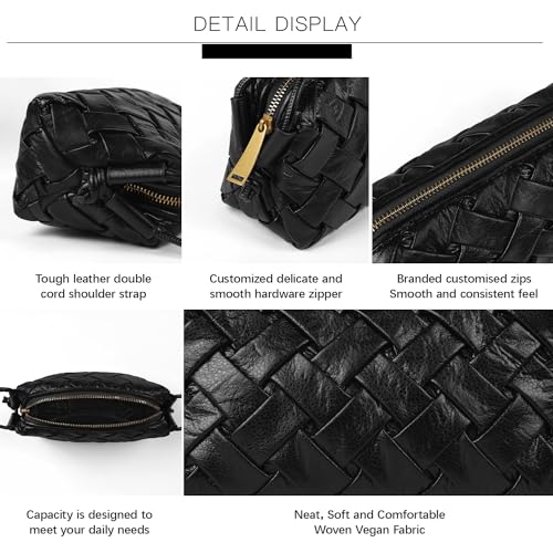 Image of Woven Crossbody bags for women Vegan Leather Handbags Female Satchel Messenger Bag Fashion Shoulder Small Bag Casual Hobo (BLACK)