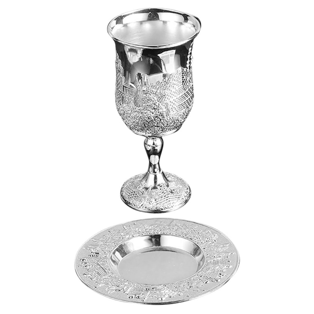 Coupe de Kiddouch juive en métal argenté avec plateau de service pour fête religieuse