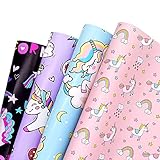 Papel Para Envolver Regalos - Deton 4 Hojas Envoltura Colorido (Doblados) con Unicornio y Dinosaurios Para Cumpleaños, Día De Fiesta, Boda, Baby Shower, Christmas (01)