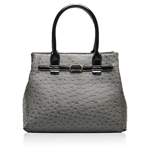 Hynes Victory Ostrich Handbag (Ash Black)