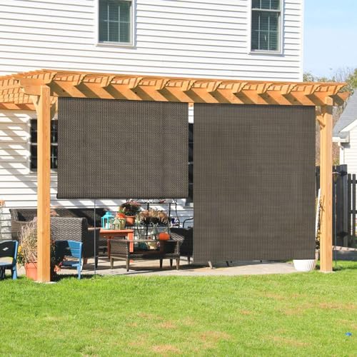 Coarbor Outdoor Roll up Shades Blinds for Porch Patio Shade Exterior Roller Shade Privacy Shade Screen for Deck Pergola Gazebo Brown 8'W x 13.5'H