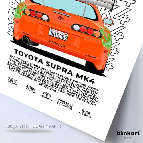 Image of BLINKART Toyota Supra MK4Car Posters Sticker Gift Items for Boys Room Wall Decor || Comes with Double-Sided Tape|| Decoration Bedroom Living Room Office Studio Decor | 12x18 In (A3) - CAR-277