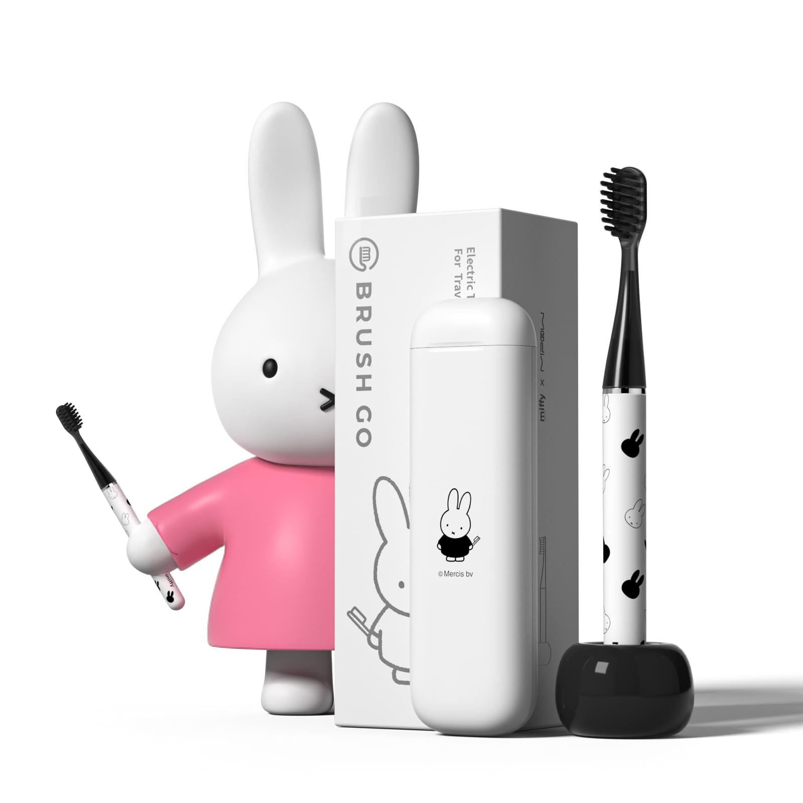 Miffy i4 Upgrade Slim Sonic Electric Toothbrush Thin Rechargeable Ultrasonic Smart Tooth Brush Free Petite Travel Case & Ceramic Holder Dock for Travel & Home, IPX7 Waterproof (Black and White)