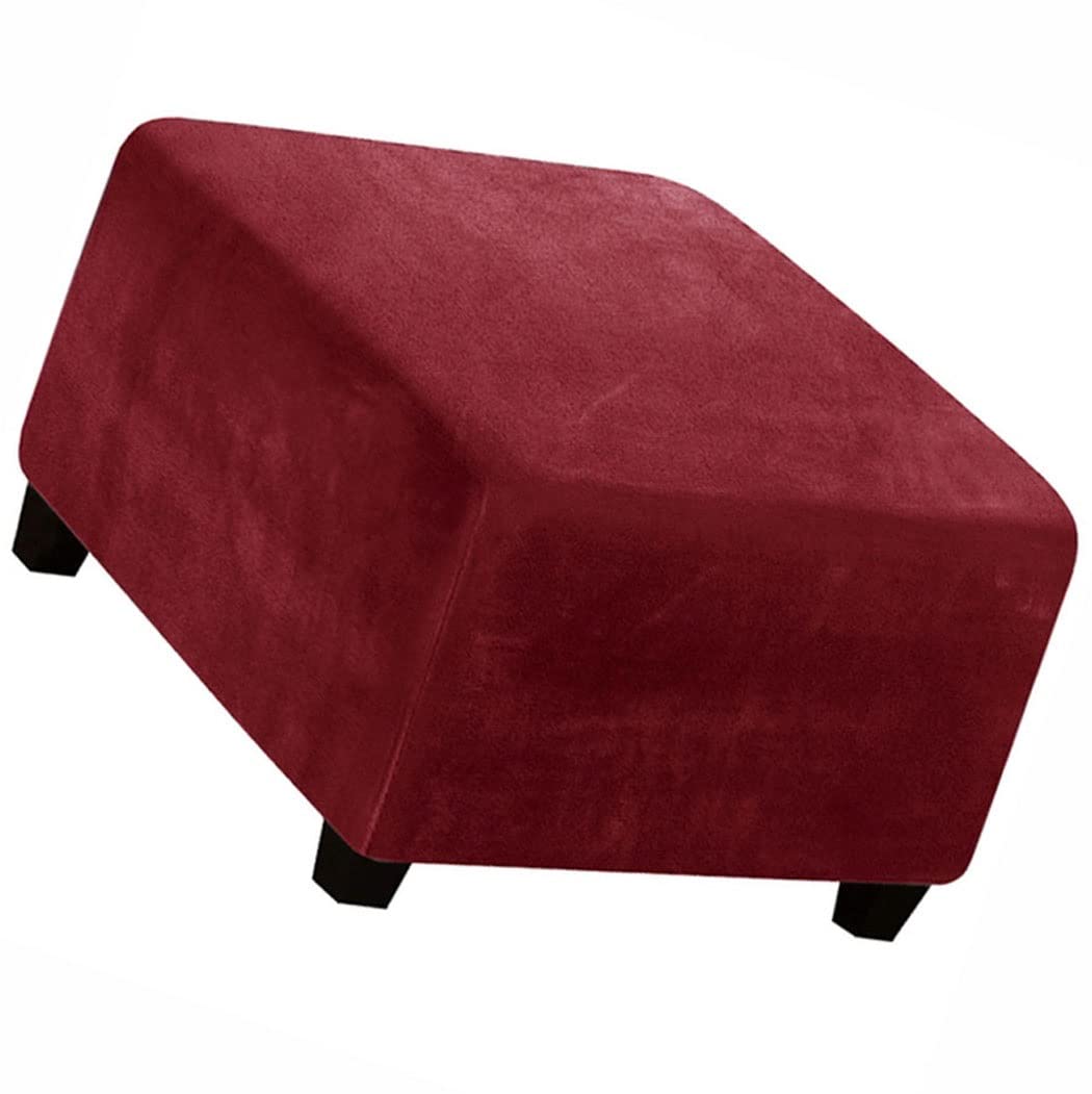 ZZDZW Square Ottoman Slipcover Velvet Small/Medium/Large Stretch Ottoman Cover Slipcover for Wingback Chair Stool Protector cover/Sofa Leather Storage Footstool (Color : Wine red, Size : 62-76cm)