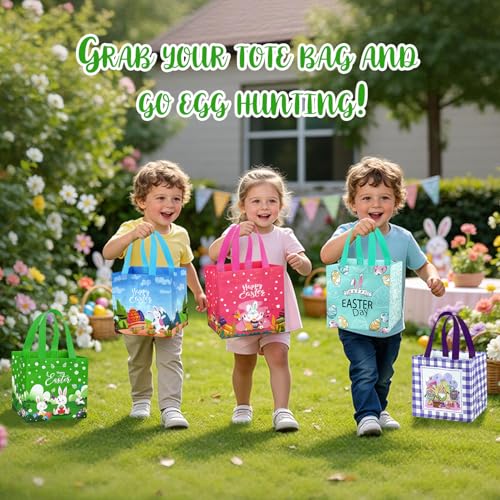 18 Stück Ostertüten Geschenktüten Kinder mit Griffen, Wiederverwendbare Geschenktüten Ostern Eiersuche, Non-Woven Ostertüten zum Befüllen Verpacken Partyzubehör (O)