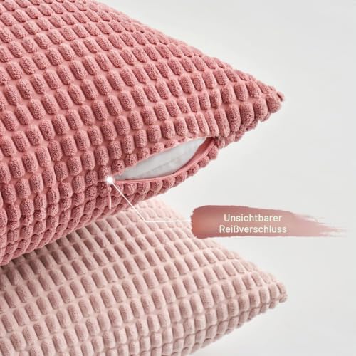 MIULEE Rosa Serie Dekorative Kordsamt Kissenbezug 60x60 4er Set Sofakissen – Ansicht 6