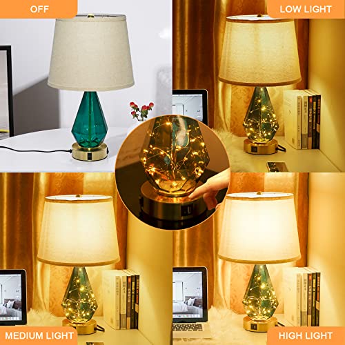 Yunhong Modern Glass Table Lamp Set Of 2,Bedside Lamp With Super Fast Charger 20W Pd Qc 3.0 Usb C+A, 3 Way Dimmable Touch Lamps With Fairy Lights, Nightstand Lamps For Bedroom Living Room #TOP6