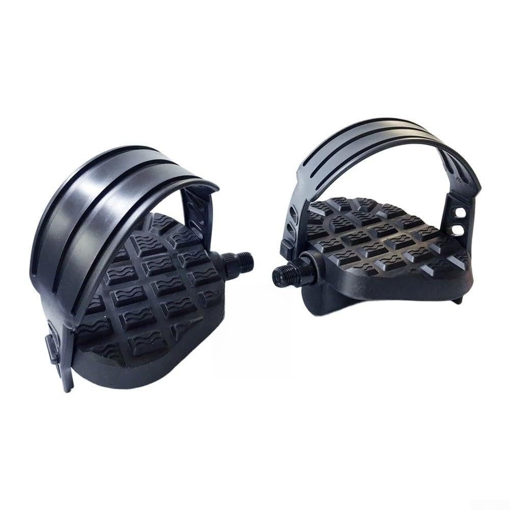 Exercise Bike Pedals with Adjustable Straps and Anti-Slip Texture – 9/16" & 1/2" Thread, Black, for Indoor Cycling and Home Fitness(9/16)